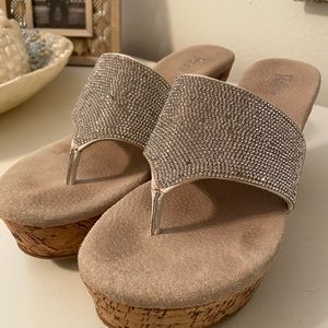 REBA Rhinestone Cork Wedge Sandals